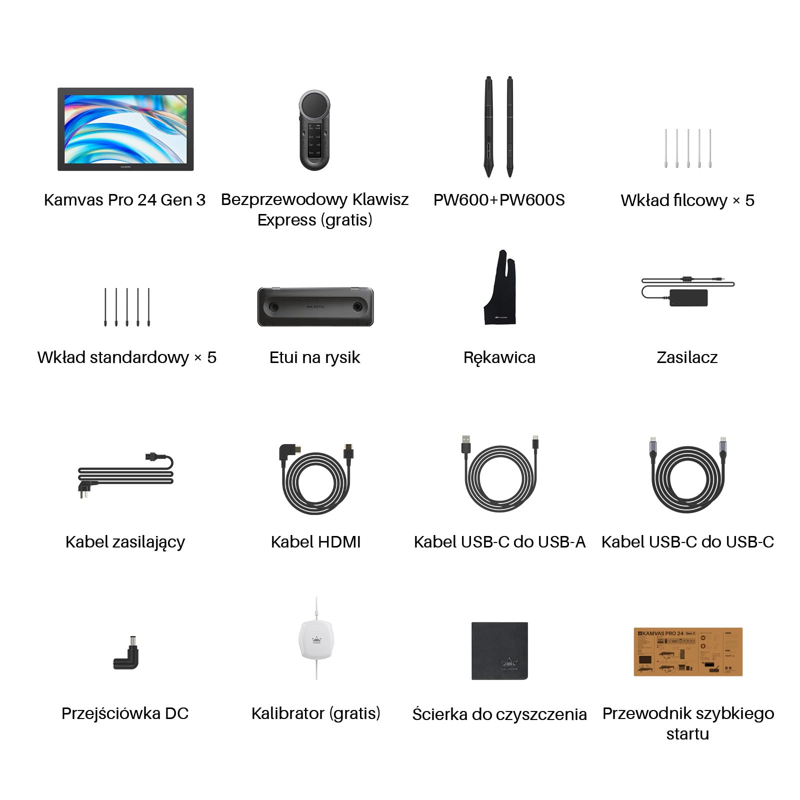 Huion Kamvas Pro 24 (gen 3) Tablet Graficzny z Ekranem, 23,8" 4K UHD, PenTech 4.0, 99% Adobe RGB, Dwa Pióra 16384 Poziomy, Bezprzewodowy Keydial