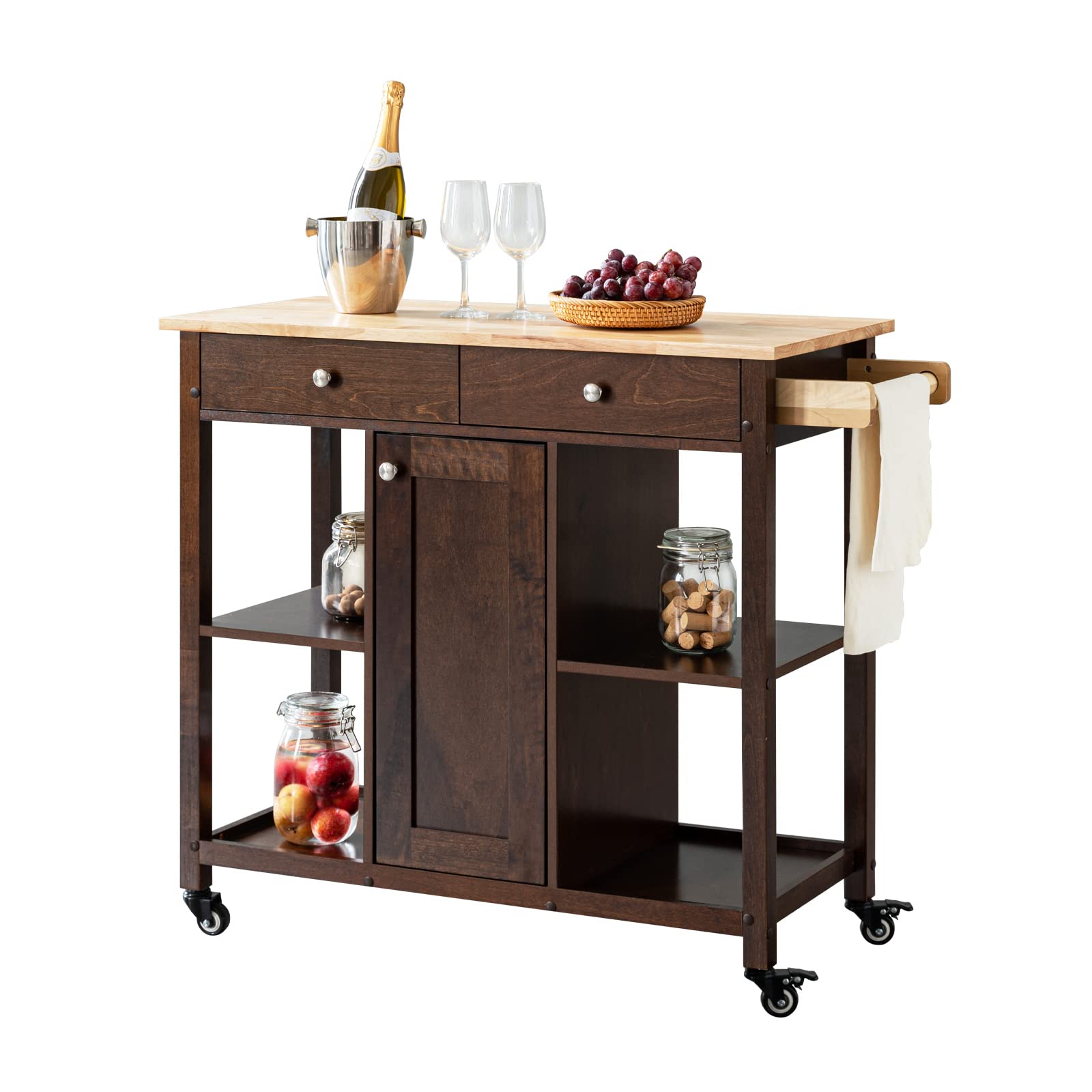 Buy Chyanmoo Kitchen Island Cart on Lockable Wheels, Solid Wood Modern