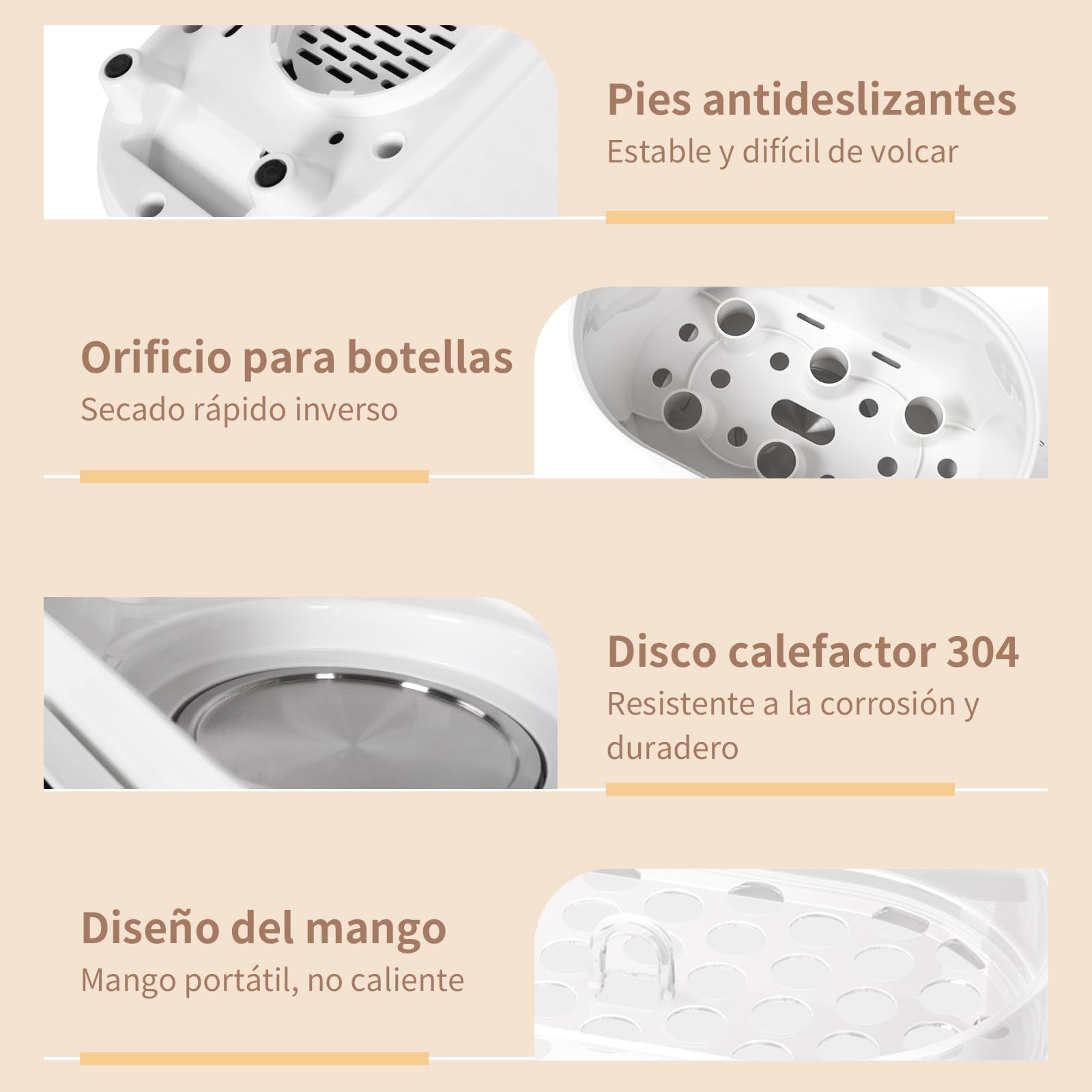 Calentador Esterilizador y Secador de Biberones, esterilizador Biberones 3 en 1 con Función Storge 72H, Calentamiento de Alimentos para Bebés con táctil Pantalla LCD y Control de Temperatura Preciso