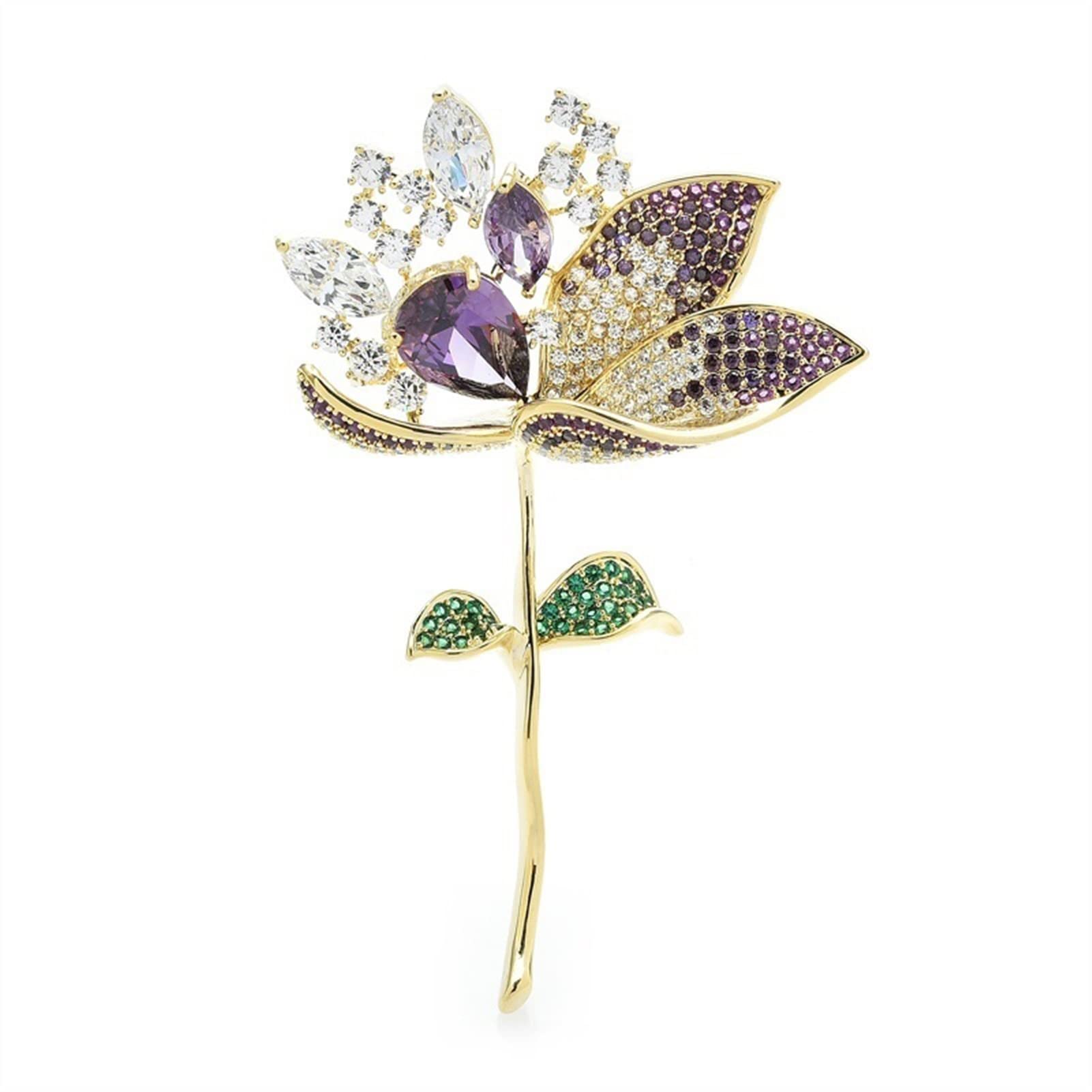 RWRAPS Damen-Brosche, Damenmode-Accessoires, Damen-Elegante Luxus-Blumen-Brosche, blumenförmige Brosche, Party-Bankett-Brosche, Exquisite Broschen (Metallfarbe: Lila) (Lila)
