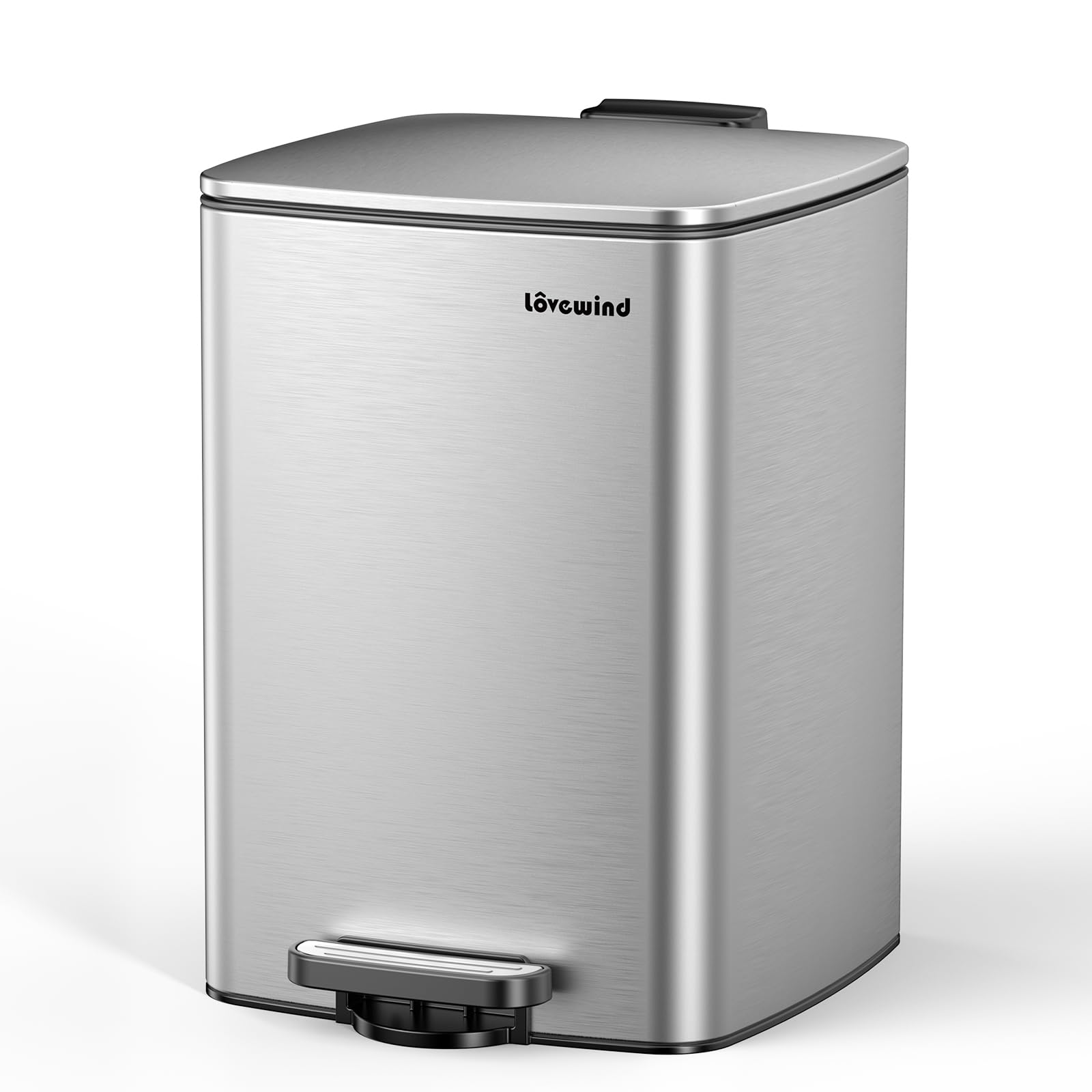 Lovewind 蓋付きキッチンゴミ箱、20リットル 足踏み式ゴミ箱 キッチン 寝室 浴室 ホームオフィス用、20L ゴミ箱 ソフトクローズ蓋付き、シルバー