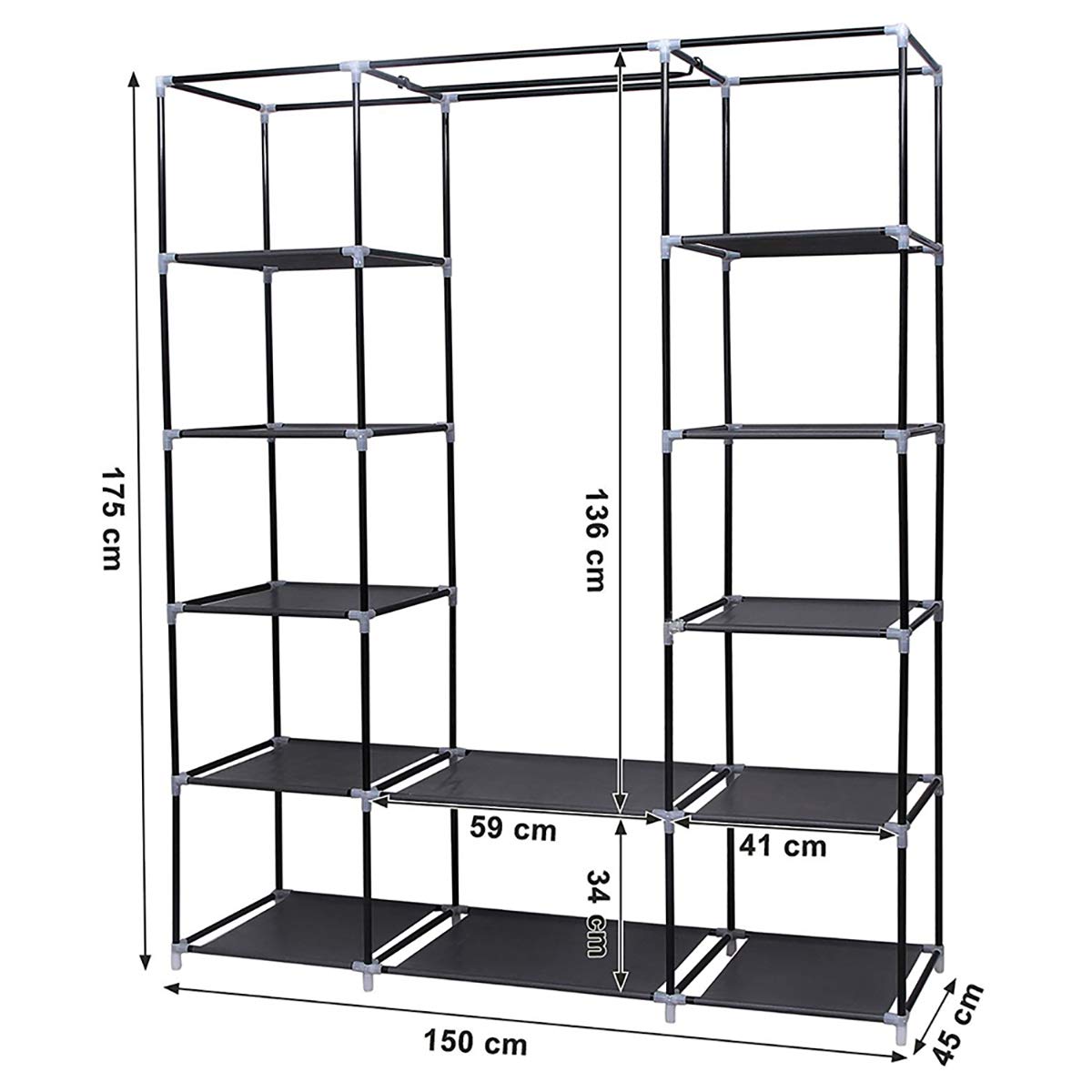 Hohe Qualität Tragbare Kleiderschrank Große Stoff Kleiderschrank Lager Organizer for Kleidung, Taschen, Spielzeug, Schuhe, Wohnzimmer, Schlafzimmer, Schwarz (Color : Schwarz)