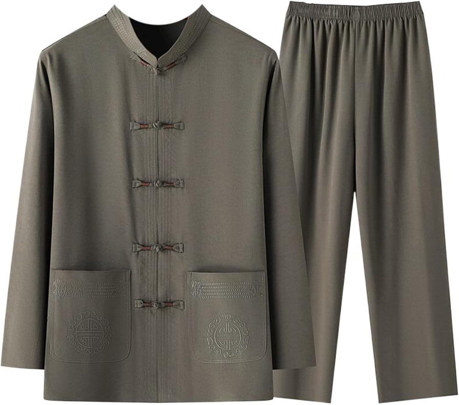 Casual Long Sleeve Men's Tang Suit Set, Spring and Autumn Middle-Aged Chinese Style Daddy Suit