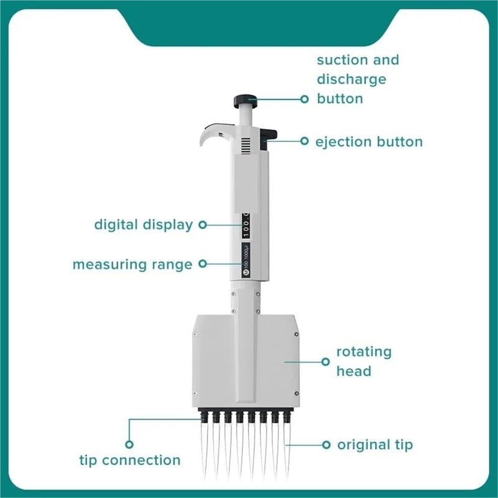 Pipetas Pipeta, 8 Canales 12 Micropipeta Ajustable Digital Manual De Laboratorio Multicanal,Laboratorio(8 Channels 50-300ul)