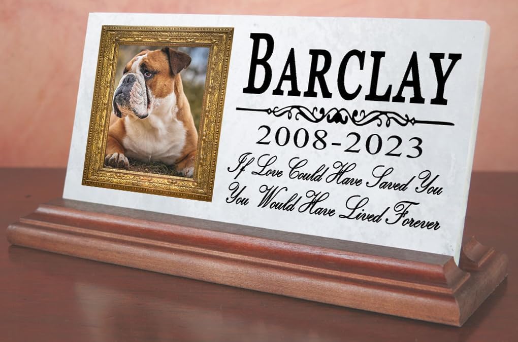 Broad Bay Pet Memorial Plaque with Picture for Shelf or Mantel - Solid Marble - Dog or Cat Loss Sympathy Gift 4" x 8" (If Love Could Save You)