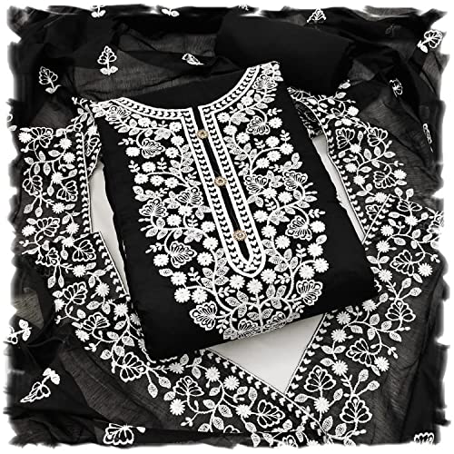 Image of Y2Y Women's Heavy Cotton Embroidery Work Unstitched Salwar Suit Dress Material With Chanderi Work Dupatta (Free Size Multi Color)