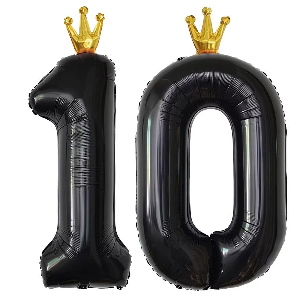 PomeloCoto 10数字 バルーン黒 大きい誕生日 飾り付け10歳, 100cm王冠黒風船 数字10スウジ バルーン オオキイ 記念日/カーニバル/卒業式/プロポーズ/写真撮影用小道具