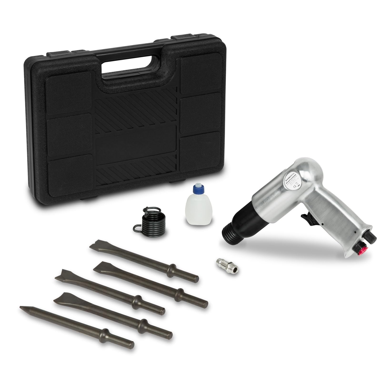 EBERTH Scalpello pneumatico Martello pneumatico con set di utensili, set con 10 pezzi, scalpello pneumatico da 175 mm, 4500 colpi/min, incl. 5 accessori, attacco da 1/4 di pollice