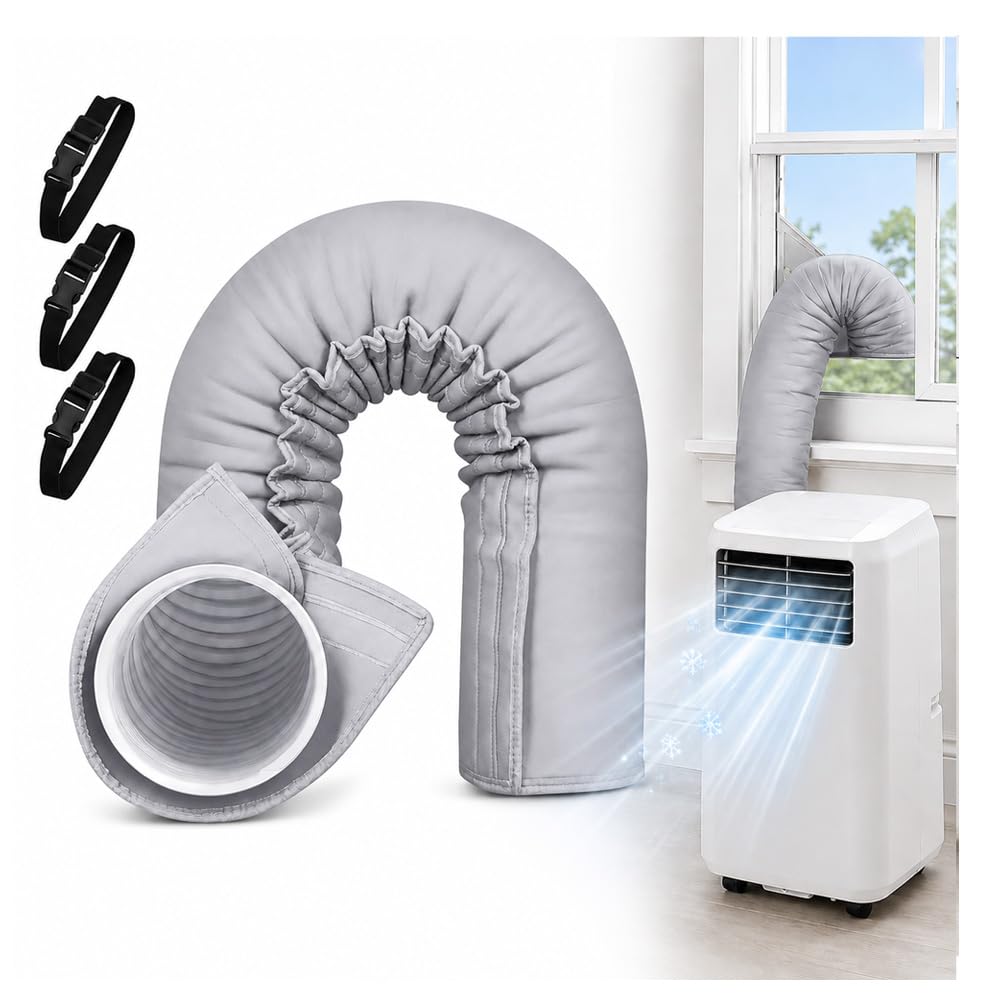 Przenośna tuleja izolacyjna węża AC do Klarstein Metrobreeze Smart 12000 BTU czarna / 10035801, do węża wydechowego o średnicy 12,7 cm i 15 cm, łatwa instalacja z 3 regulowanymi paskami klamrowymi