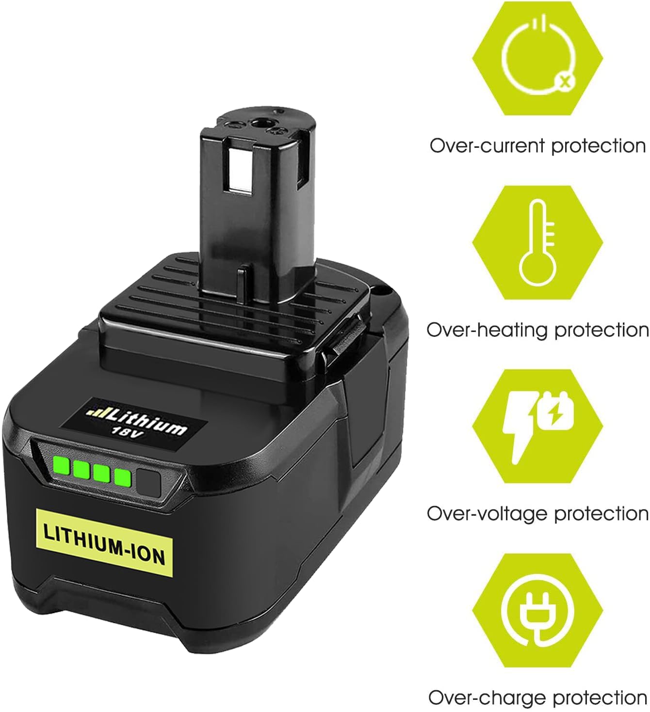2X 18V 5.0Ah de reemplazo para ryobi Batería 18v RB18L50 RB18L40 RB18L25 RB18L15 RB18L13 P108 P107 P122 P104 P105 P102 P103Con LED indicador