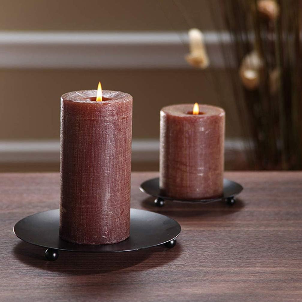 BESPORTBLE 3pcs Rustic Iron Plate Candle Holder 9.5cm Round Iron Plate Black Candle Holders for Pillar Candles Pedestal Candle Stand for LED & Wax Candles - Image 3