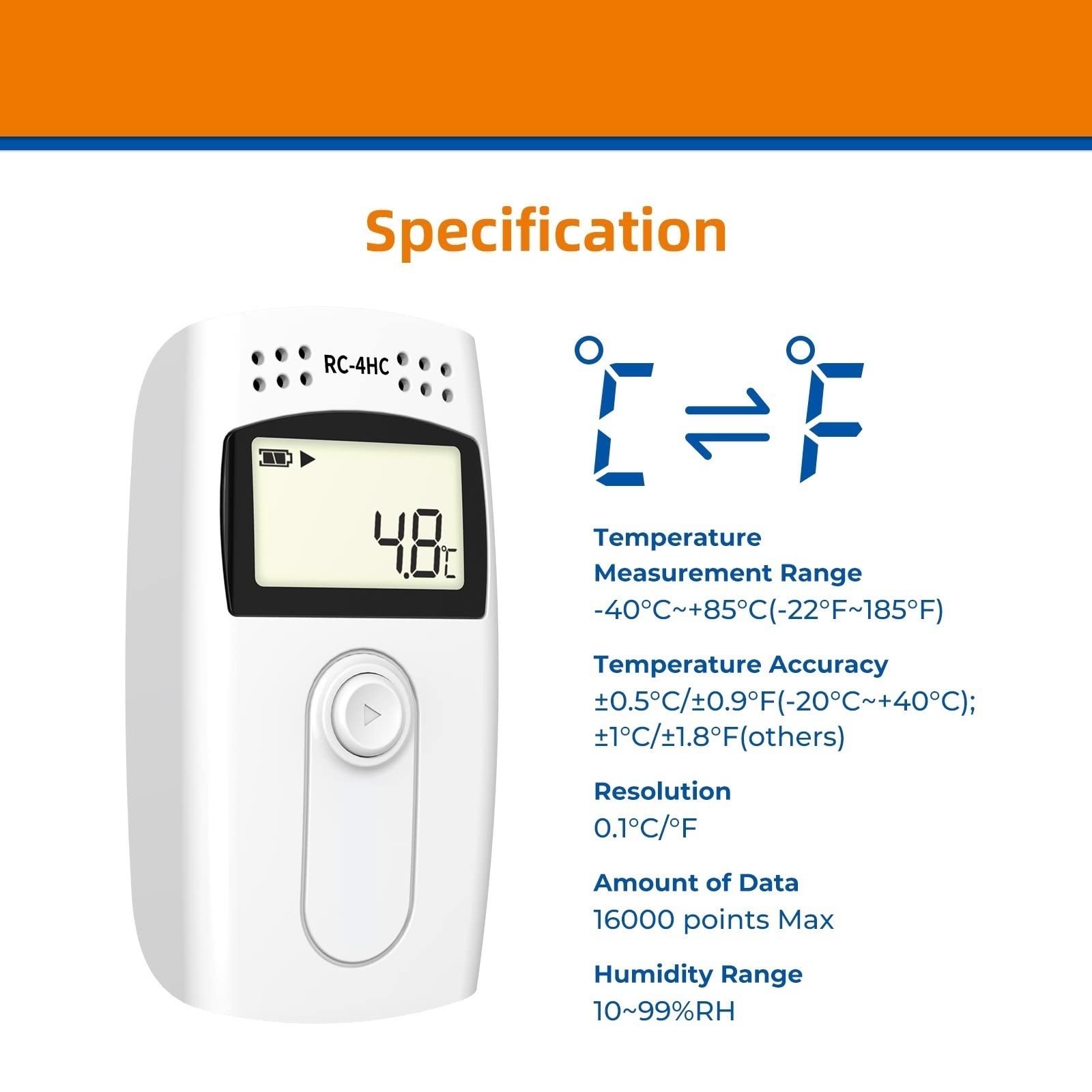 Genérico Registrador de Datos de Temperatura y Humedad USB Capacidad de Registro de 16000 Puntos Informe en PDF