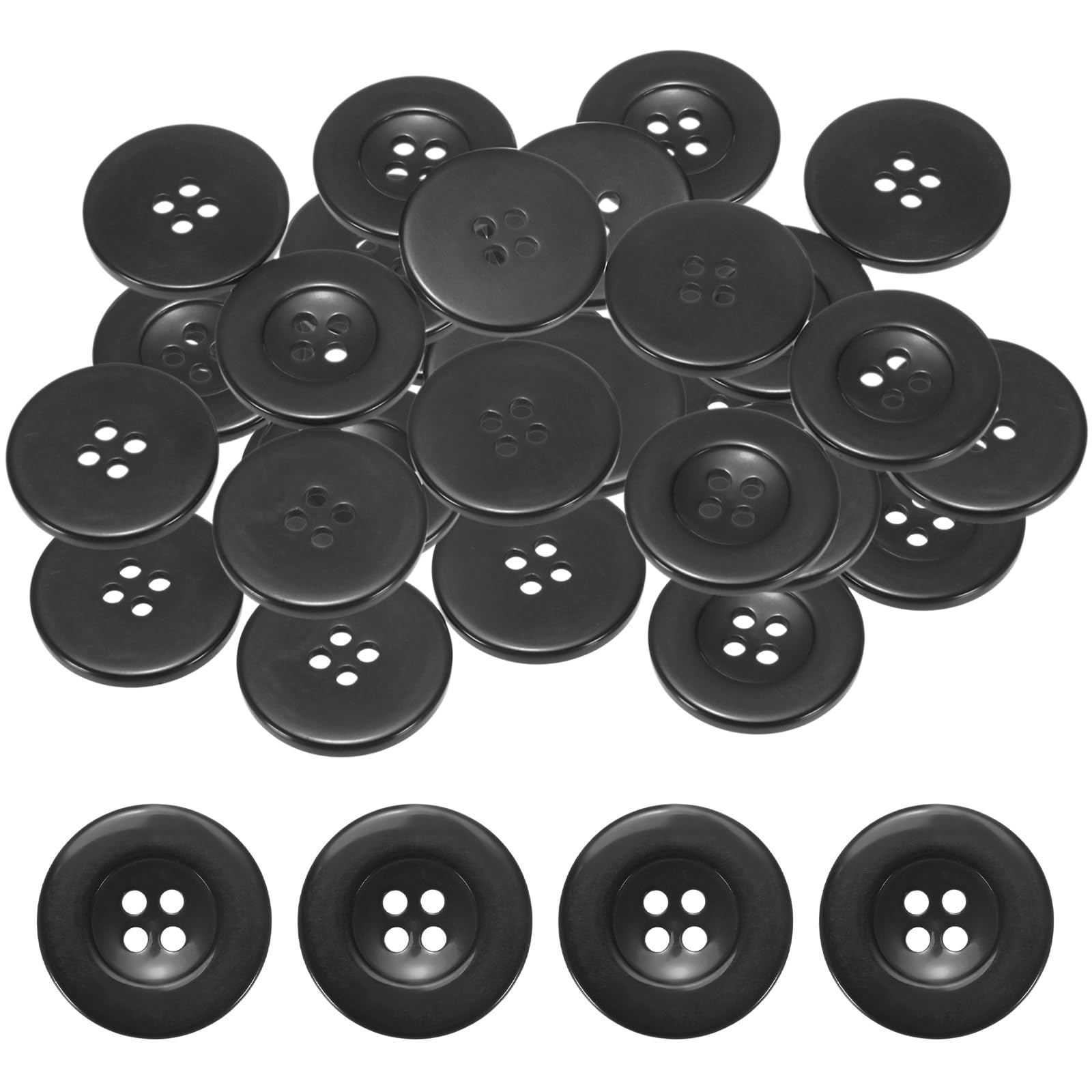 TIXIPEM Sewing Buttons [50pcs] - 1.2 Inch/ 30mm 48L Resin Round Flat 4-Hole Craft Replacement Buttons for Coats & Sewing Clothing & DIY - [Black]