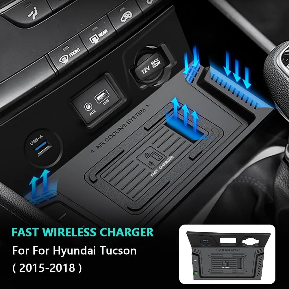 Chargement rapide sans fil adapté for Hyundai Tucson 2015 – 2018, support de téléphone portable, USB multi-ports intégré, accessoires de voiture