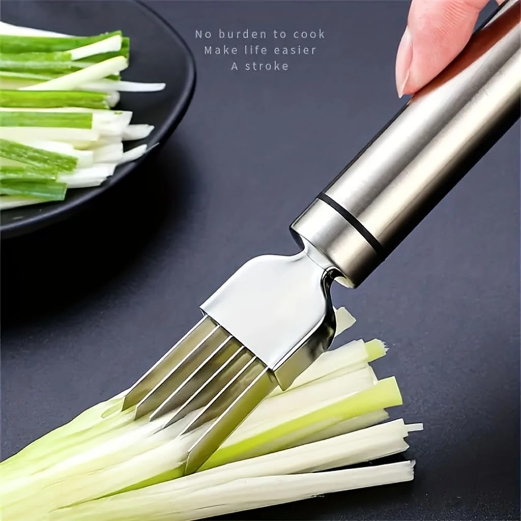 Stainless Steel Green Onion Slicer, Multi-Blade Kitchen Herb Cutter, Professional Scallion Shredding Tool