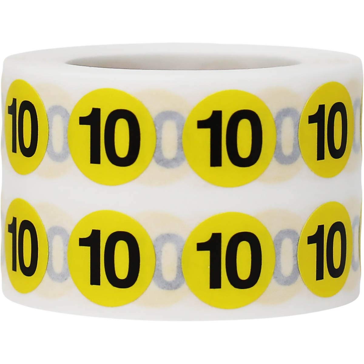 Yellow Circle Number 10 Stickers 0.50 Inch Round 1000 Labels on a Roll
