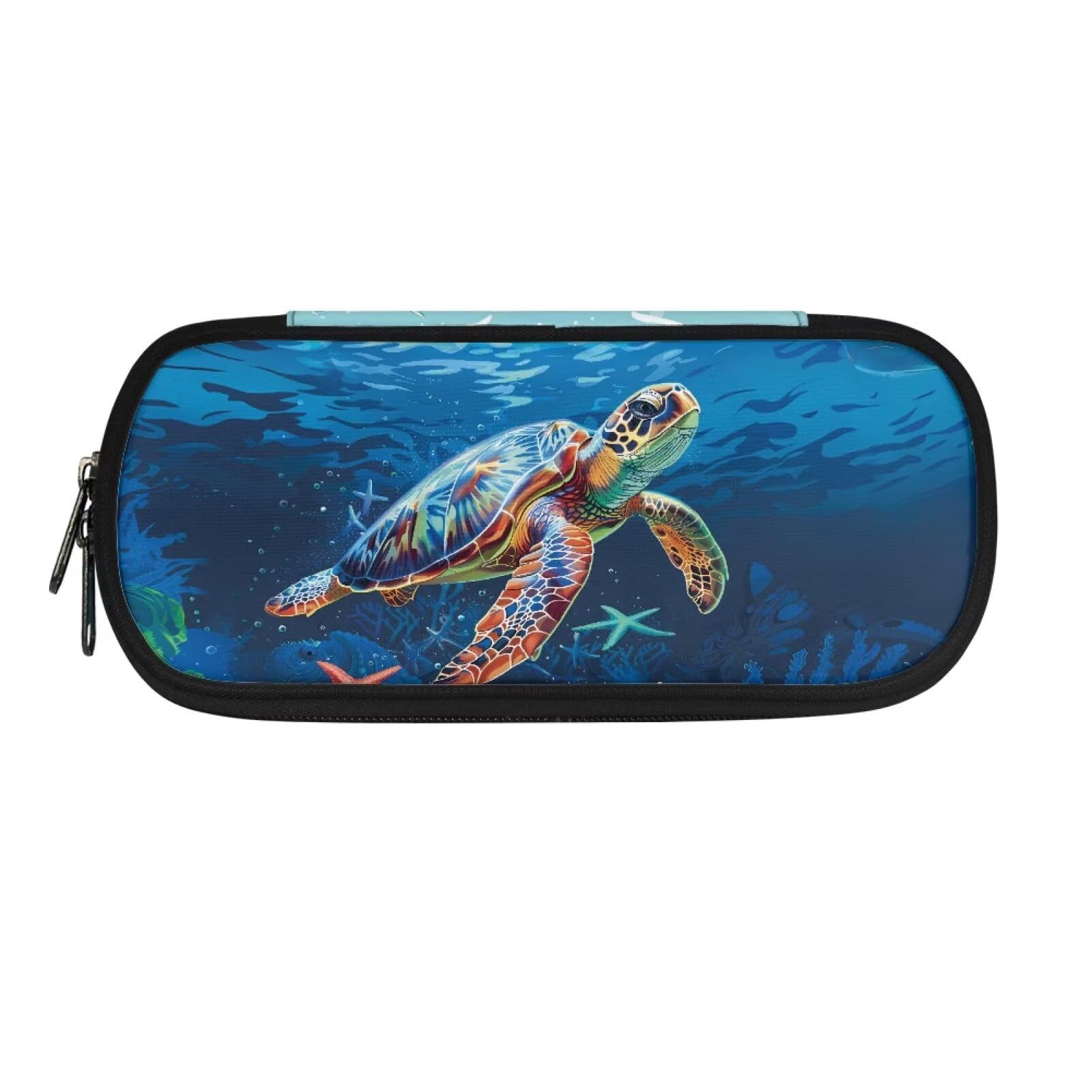 TOADDMOS Sea Turtle Starfish Pencil Bag Zipper Pen Box Desk Organizer Exam Pen Pencil Pouch for Students Women Men School Office Supplies