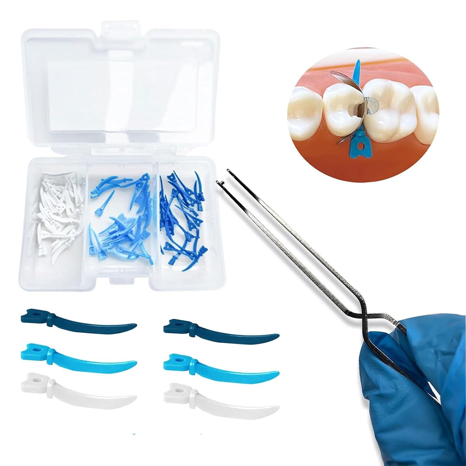 Dental Sectional Matrix System Set, W5 Dental Wedges Plastic, Dental Matrices Tweezer Forceps, Dental Matrix Holder Clamp Tweezers Forceps for Wedges. (Matrix Tweezers)