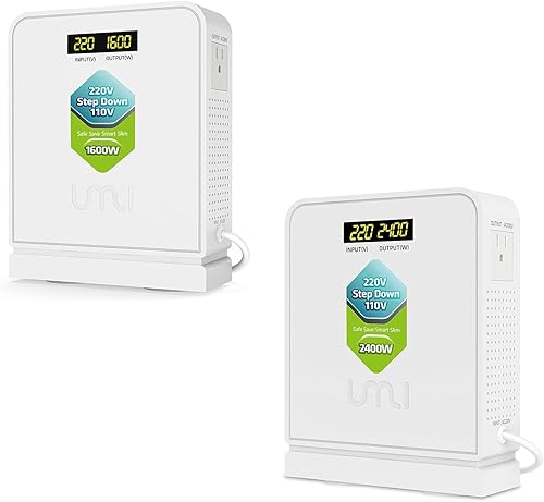 UMI Juego de convertidor de voltaje reductor de 1600 W y 2400 W, convertidor de 220 V a 110 V, salida de 110 voltios o 100 voltios para Asia Europa