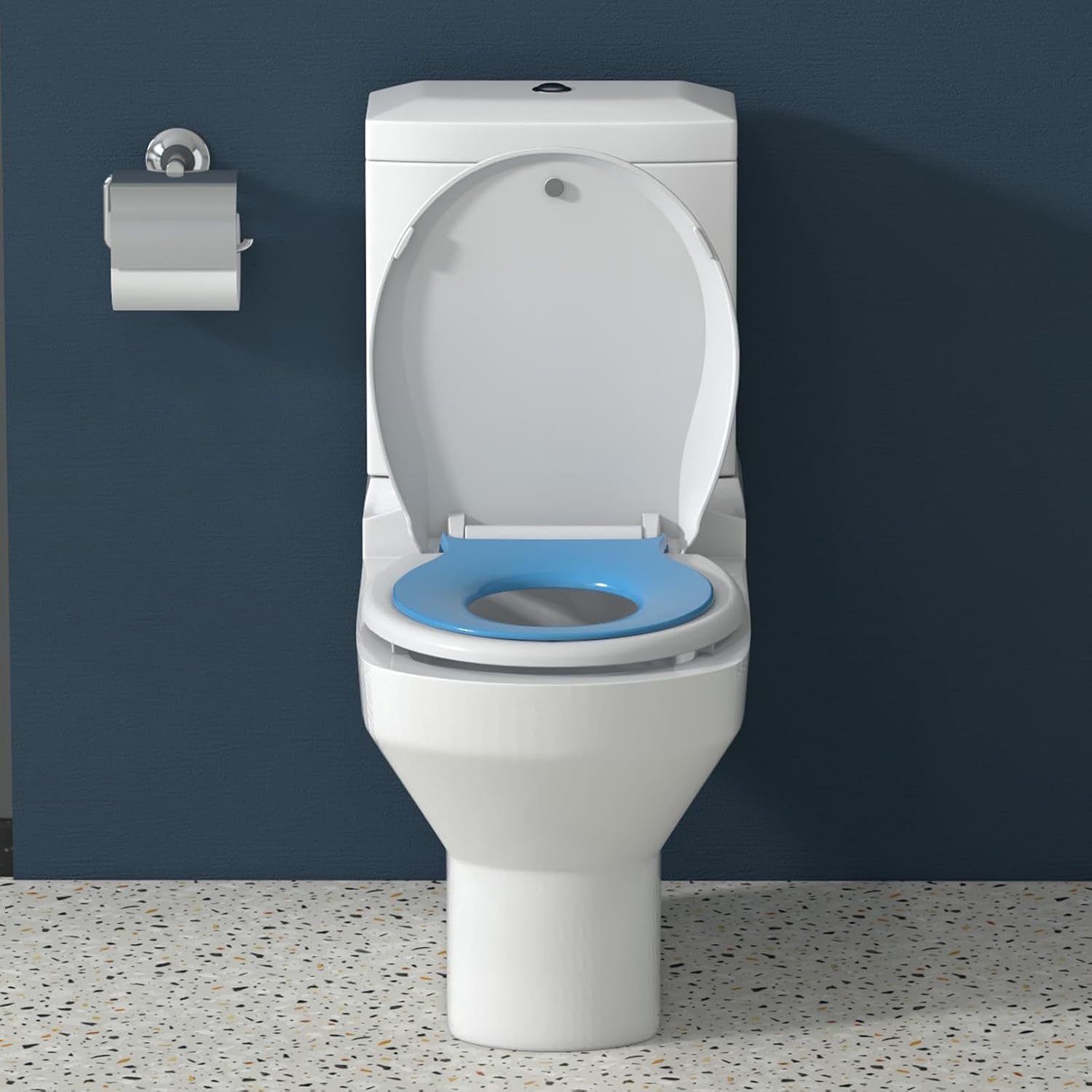 Garvee 17" Blue Round Potty Training Toilet Seat, Built-In Soft Quiet-Close Lid with Non-Slip Design for Adult and Child, Magnetic Kids Seat, Easy to Install and Clean