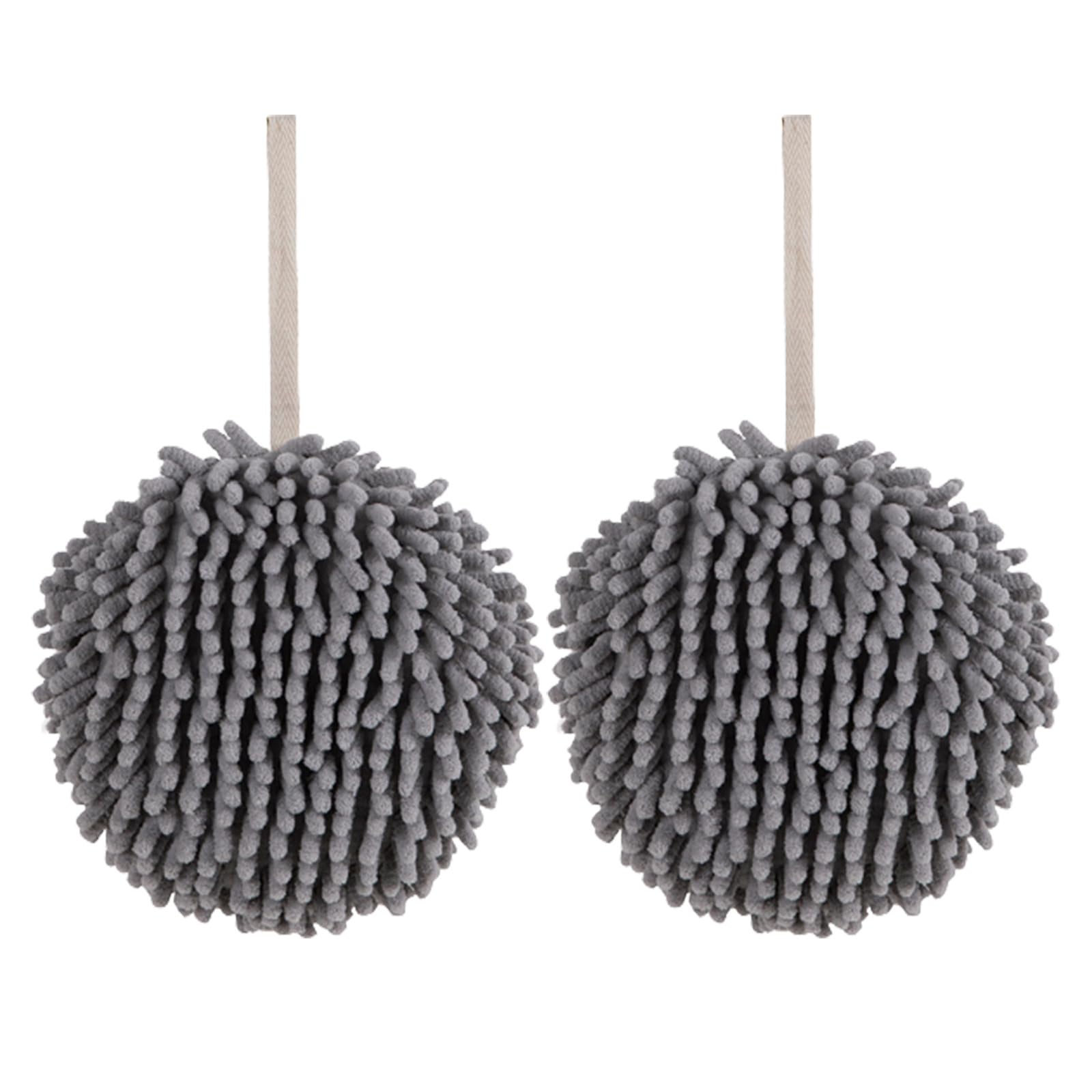 ichuanyi 2pcs Soft Hand Dry Hanging Ball Towels - Dry Your Hand Instantly conveniently with This Creative Bath Towel Set Decorative Towels for Bathroom (Gray)