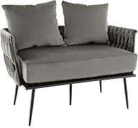 Vista 1 de Giantex Sofá biplaza, sofá tapizado de 2 asientos con terciopelo holandés, respaldo y brazos tejidos, 2 almohadas, cojín acolchado extraíble, 5