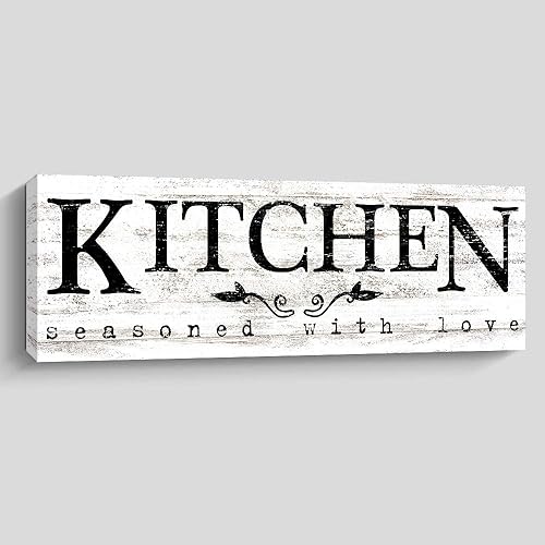 Letrero rústico de cocina, arte de pared de cocina sazonado con amor, color blanco y negro, divertido inspirador, decoración de pared para el hogar,