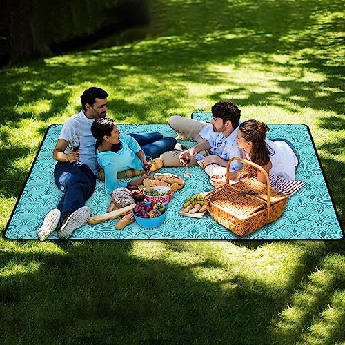 SOMLAW Picknickdecke Wasserdicht 200 x 200 cm, Extra Groß Outdoor Stranddecke mit Wasserdichter Unterseite für 4-6 Personen, XXL Campingdecke mit Tragegriff Ideal für Camping und Wandern (Pfauenblau)