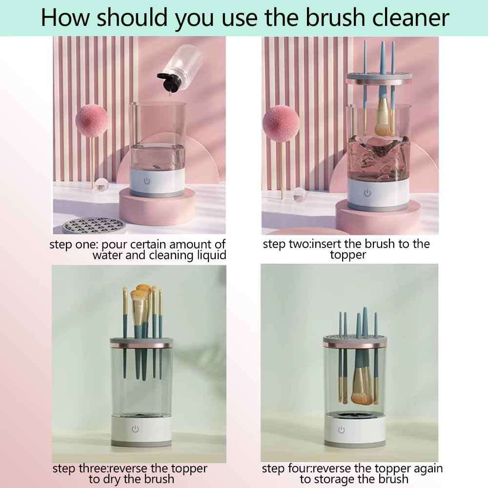FLOITTUY Electric Makeup Brush Cleaner Machine, USB Portable Make up Brush Cleaner for All Size Makeup Brush, Multi Functional Tool for Automatic Cleaning, Drying, and Storage Great Gift For Women 1