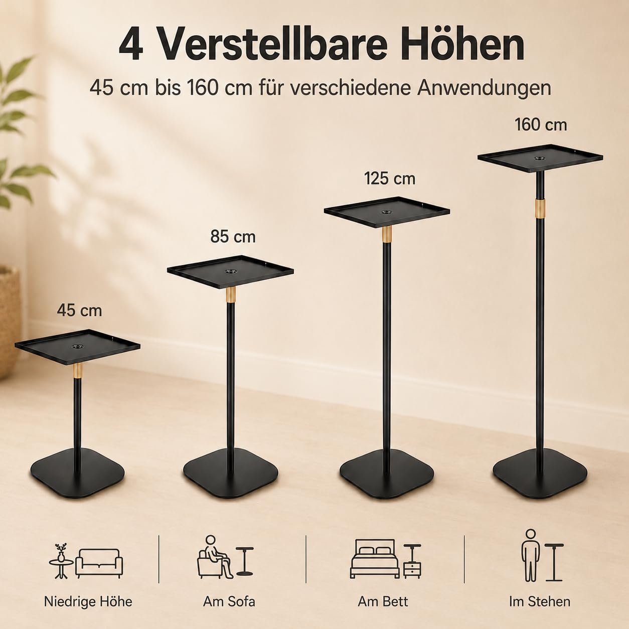 Beamer Ständer Höhenverstellbar 45 160 cm, Projector Stand aus Kohlenstoffstahl mit Schwerer Metallbasis, Beamer Halterung Bodenständer für Heimkino, Büro, Schlafzimmer und Outdoor