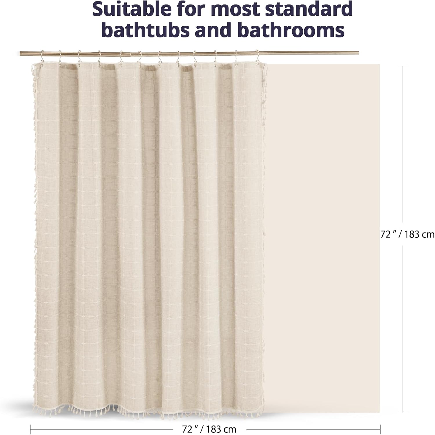 FY&XZH 3-in-1 Shower Curtain Set - Boho Shower Curtain with Matching Liner & Double Sided Stainless Steel Hooks for Easy Installation, Heavy Duty Fabric with Farmhouse Tassels, 72x72 Inch, Cream