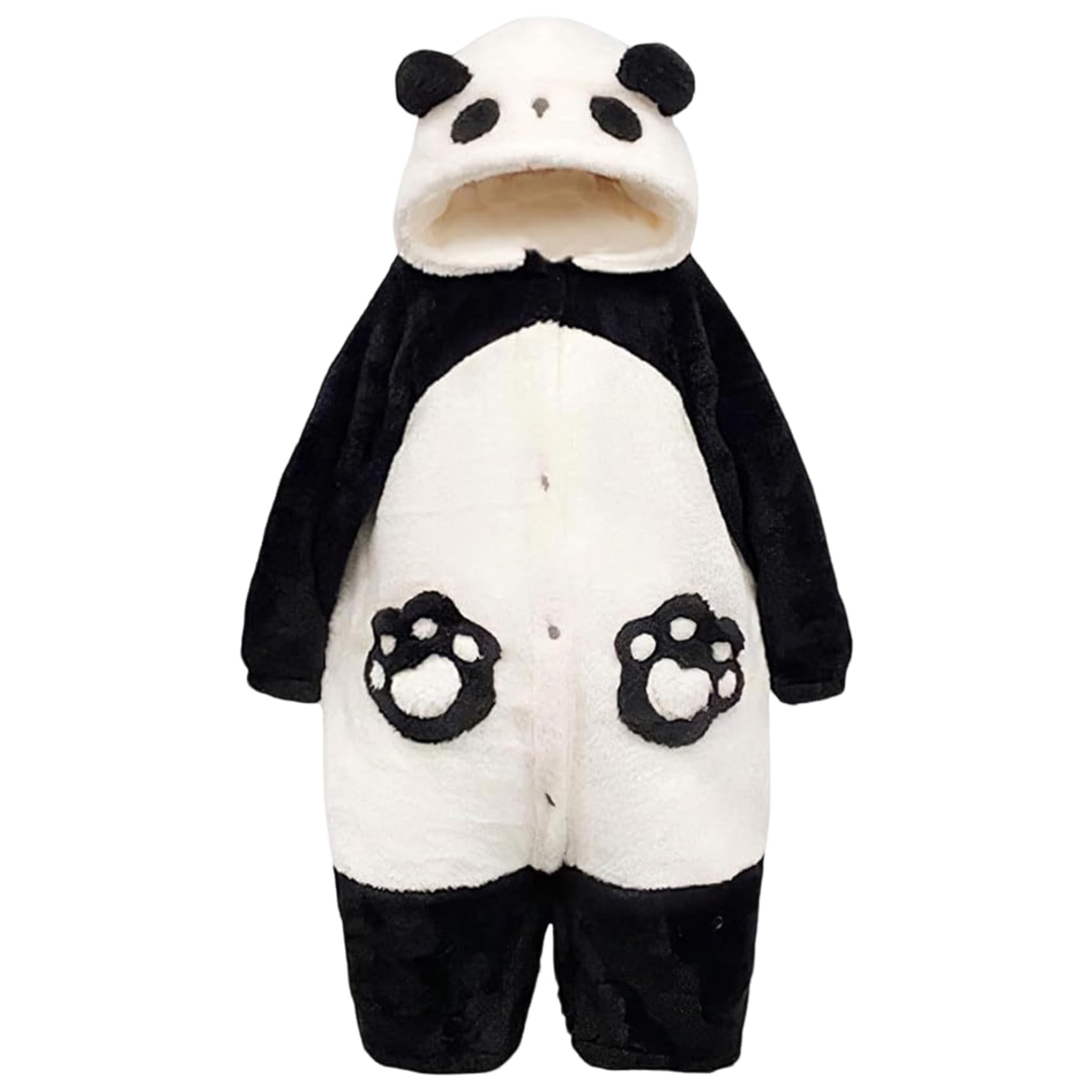 Grtheenumb Panda Costume Adult, Panda Onesie, Soft Warm Coral Velvet Adult Onesie Pajamas, Cute Hooded Costume with Button, Pajamas for Women, L