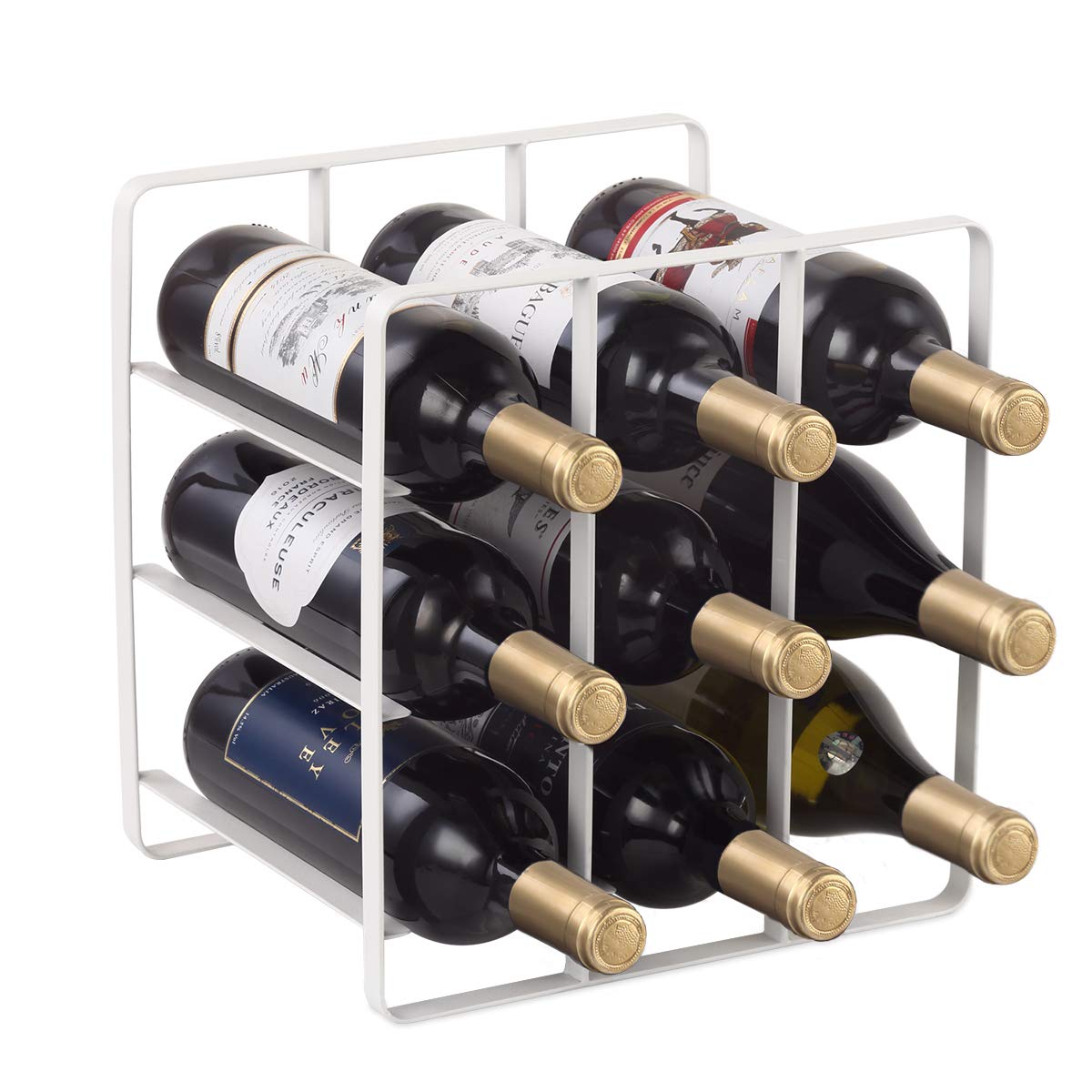 Buruis 9 Bottles Metal Wine Rack, FreeStanding Water Bottle