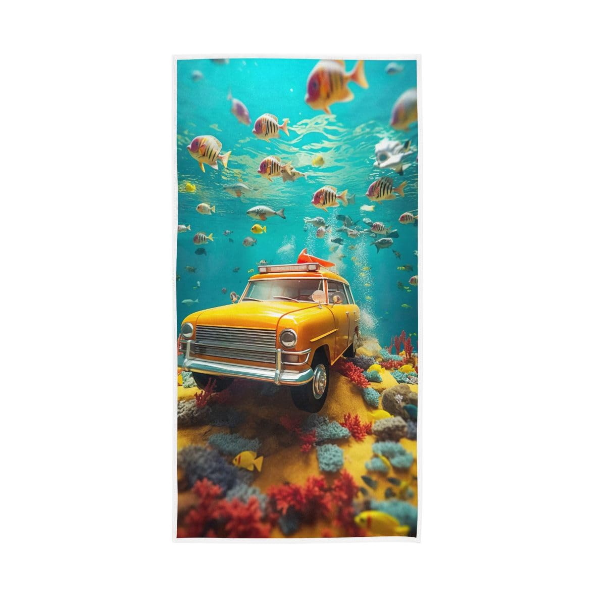 LSRCPD Car in The Ocean Hand Towel, 15 x 30 Inches, Soft Highly Absorbent Towels for Bathroom Gym Hotel