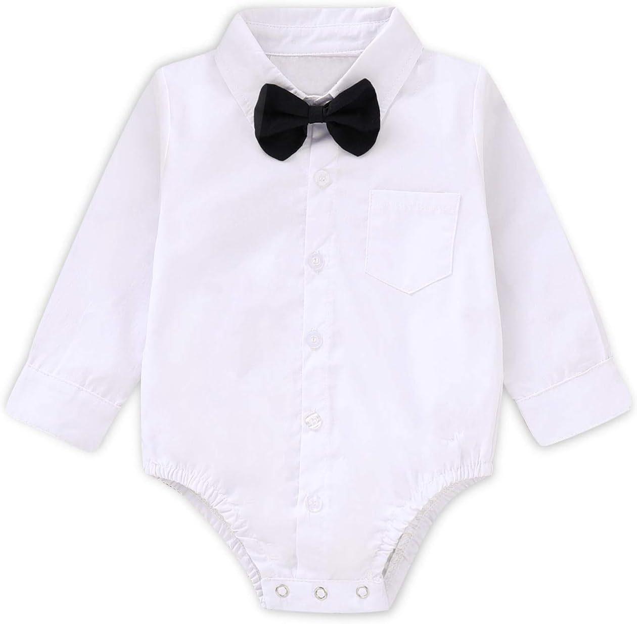 SOBOWO Infant Baby Boy Formal Dress Shirt Bodysuit Long Sleeve Button Up One-Piece Collar Romper Jumpsuit Wedding Party 0-24M