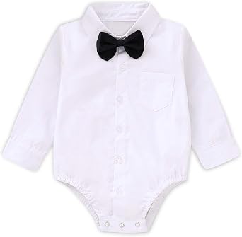 SOBOWO Infant Baby Boy Formal Dress Shirt Bodysuit Long Sleeve Button Up One-Piece Collar Romper Jumpsuit Wedding Party 0-24M
