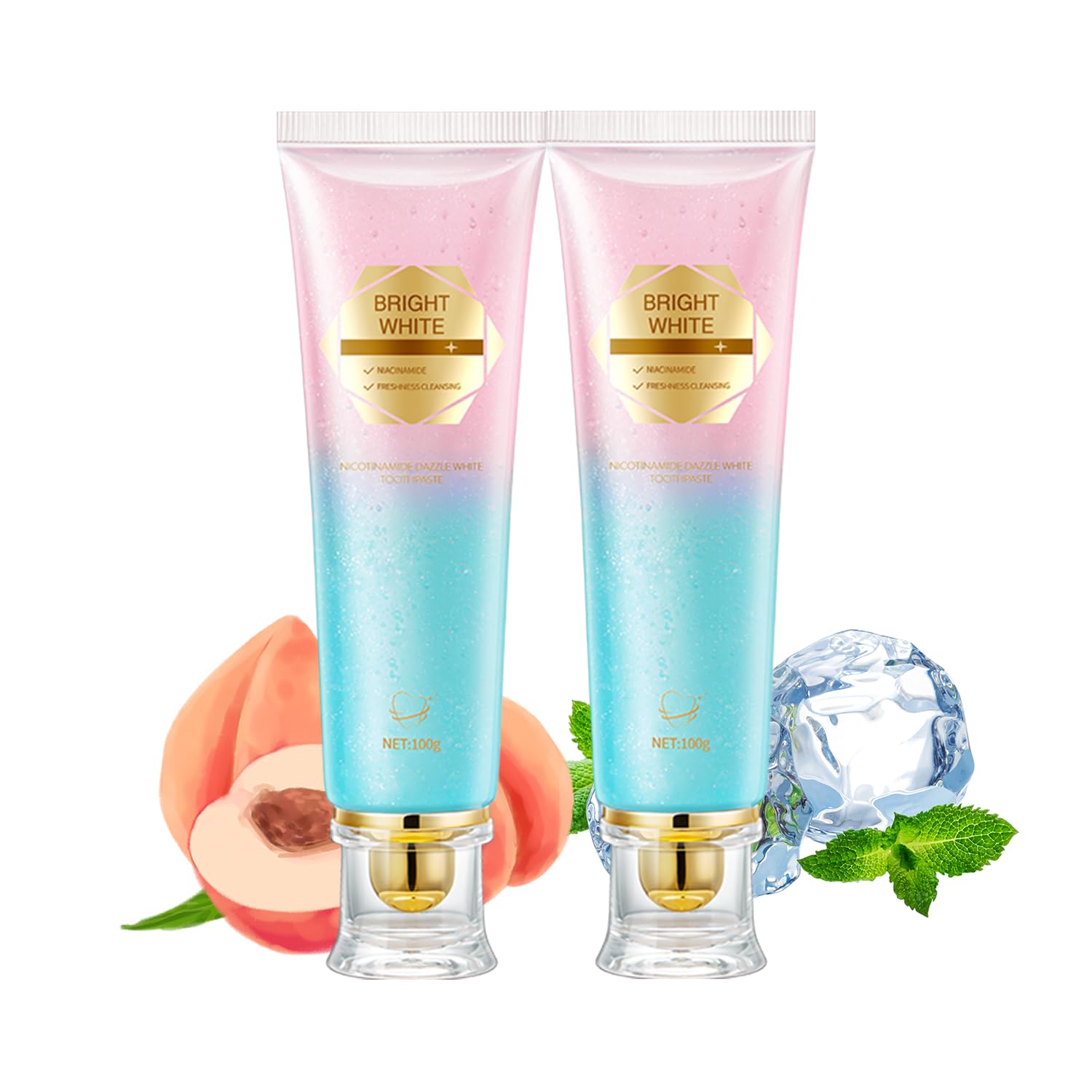 2Pack Niacinamide Whitening Toothpaste, Niacinamide Toothpaste Intensive with Natural Gentle Care, Deep Stain Removal for Yellow Teeth, Peach Flavor, Improves Gum Health, Fresh Breath