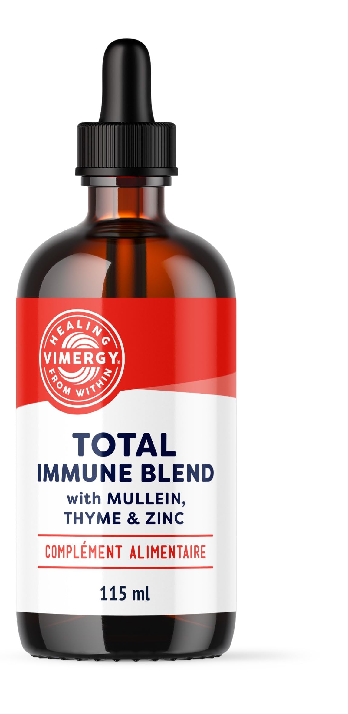 Vimergy Total Immune Blend – Complément Défense Immunitaire à Absorption Rapide – Gouttes Toutes Saisons avec du Zinc, du Thym et de la Molène – Sans OGM, Végétalien, 57 Portions (115 ml)