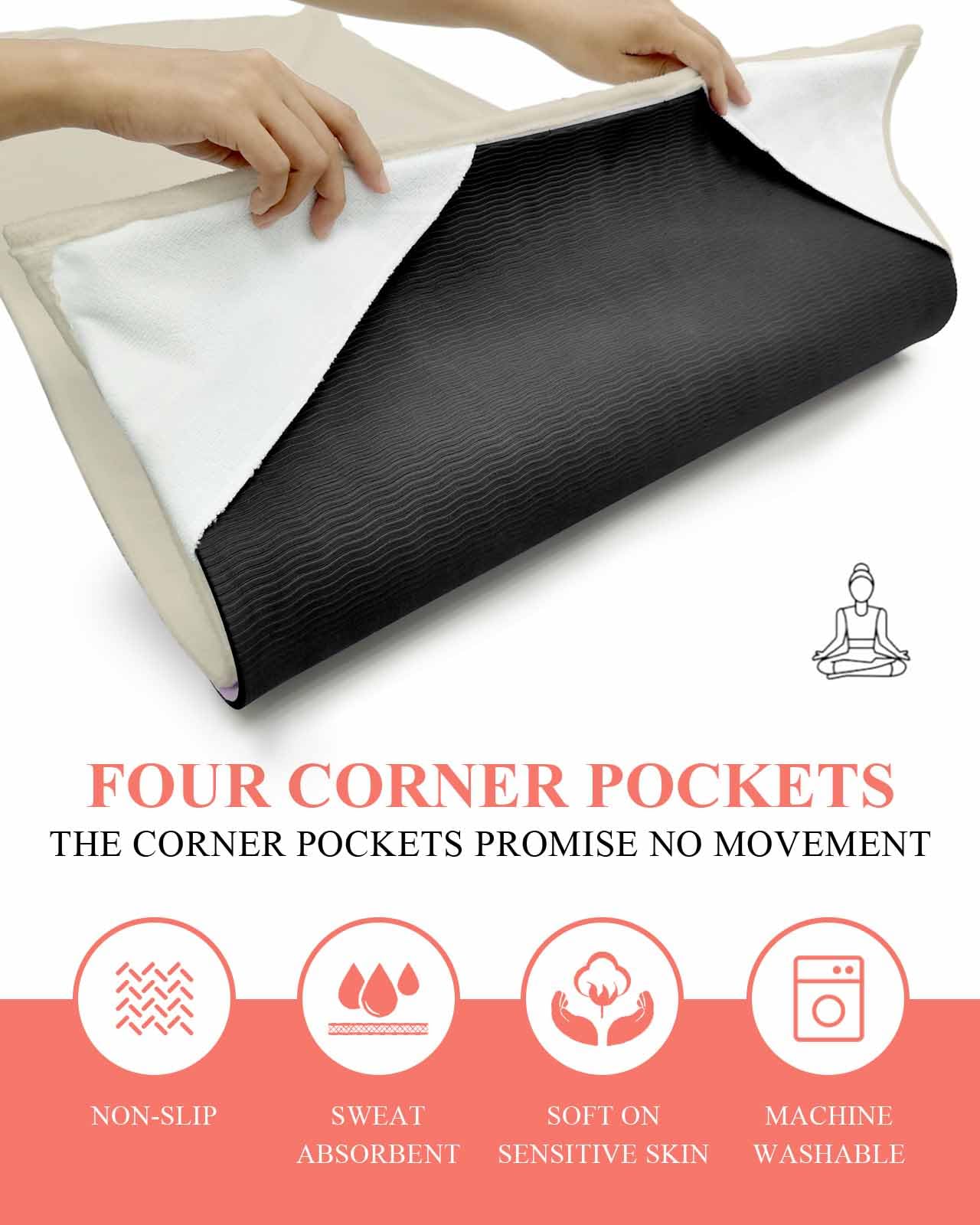 DecorLovee Toalla de yoga para yoga caliente, toalla de microfibra que absorbe el sudor, toalla de yoga antideslizante con 4 bolsillos en las esquinas para Bikram, pilates, moderno blanco marfil puro,