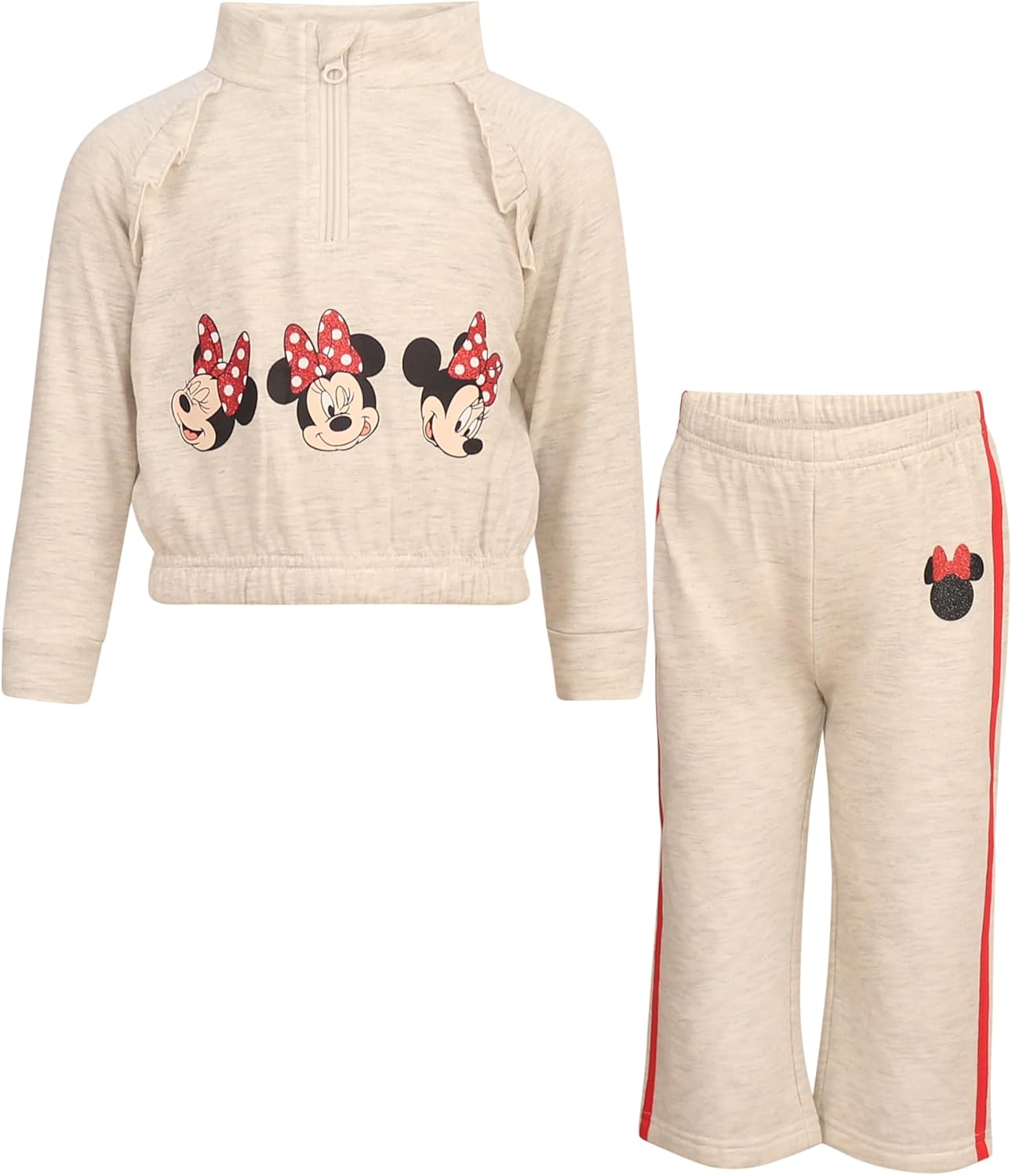 Magic Threadz Disney Clothes Baby Girls Quarter-Zip Fleece Pullover & Pants Set – Minnie Mouse, Marie & Stitch (12M–24M)