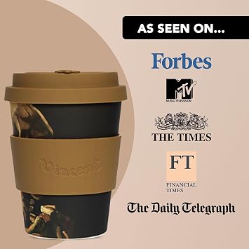 Ecoffee Cup 12oz 350ml Van Gogh Collection Reusable Eco-Friendly 100% Plant Based Coffee Cup with Silicone Lid & Sleeve - Melamine Free Dishwasher/Microwave Safe Travel Mug (Skull)