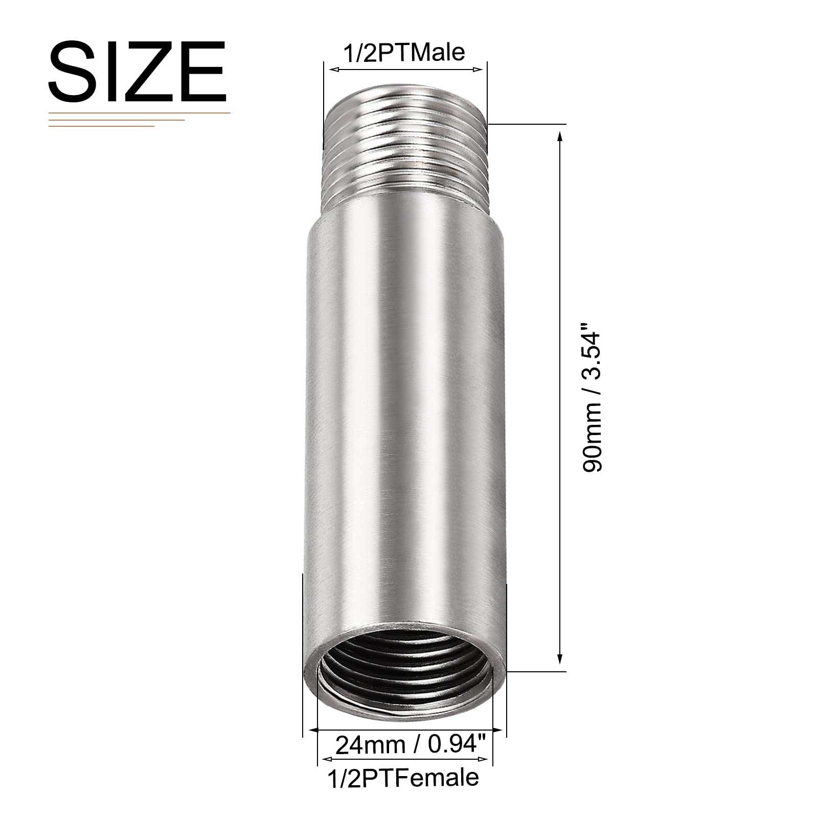 DTGN 3.54"x0.94"(LxD) Shower Head Extension Tube Pipe Fittings, 1Pack, Good for Bathroom - Image 2