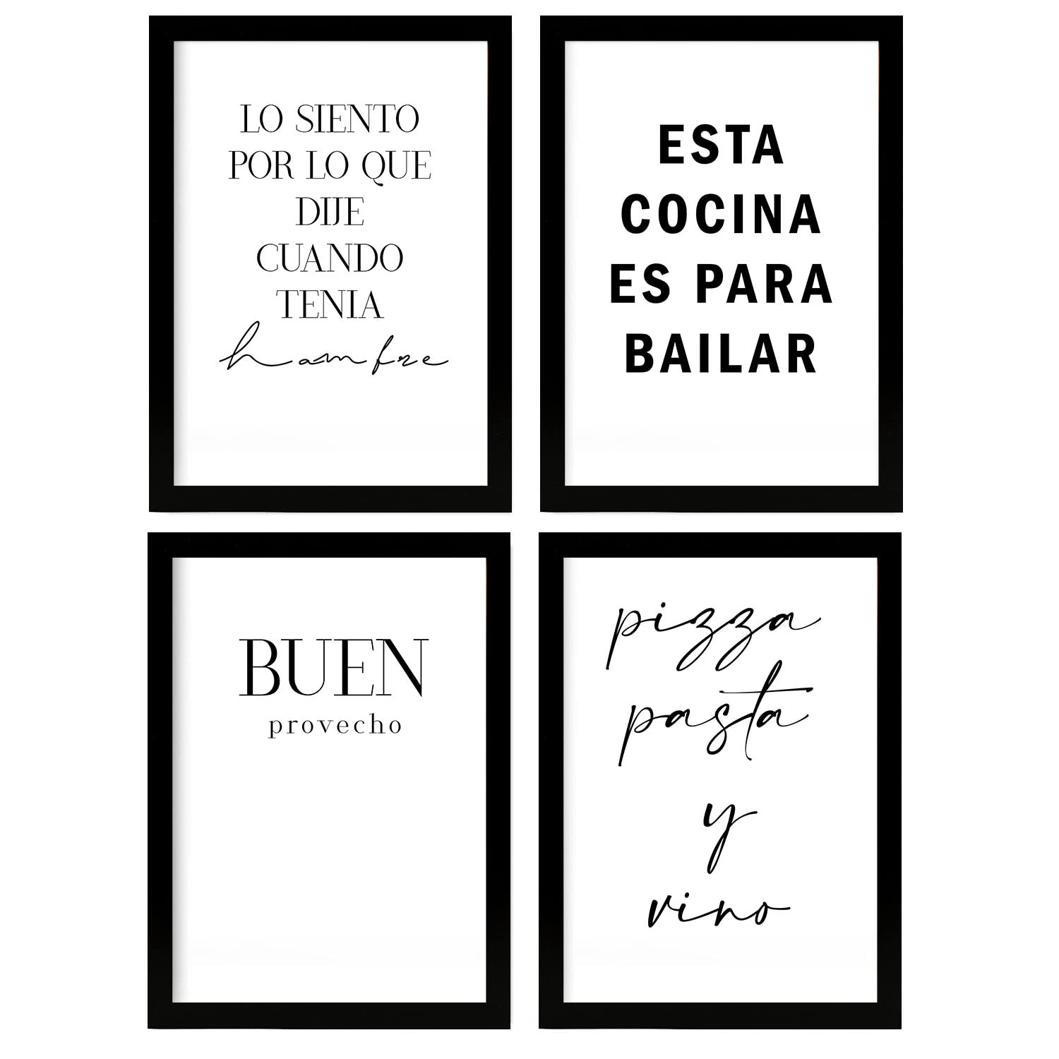 Nacnic Set de 4 Pósters Tipográficos Cocina. Diseño de Interiores. Cuadros con Frases Inspiradoras y Positivas. Decoración de Habitaciones. A4 sin Marco.