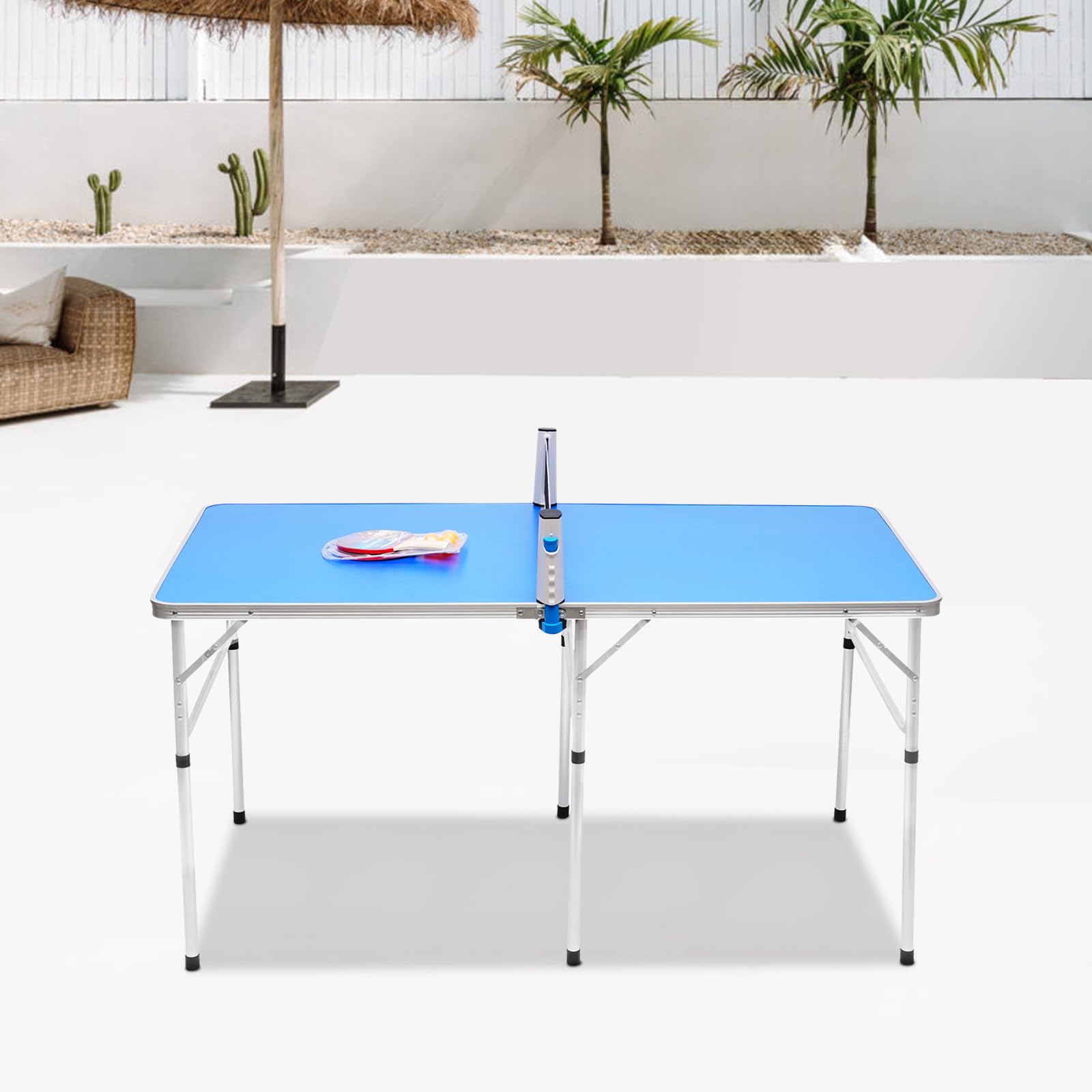 Tavolo da ping pong pieghevole, mini tavolo da ping pong, tavolo da ping pong pieghevole, per sport all'aria aperta, con 2 racchette e 3 palline, per interni ed esterni, 152 x 76 x 76 cm