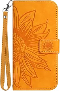 KRjcsfhy for iPhone 15 Case with Card Holder, Sunflower Magnetic Back Flip Case for iPhone 15 Wallet Case for Women, Protective Case Phone Case for iPhone 15 yellow