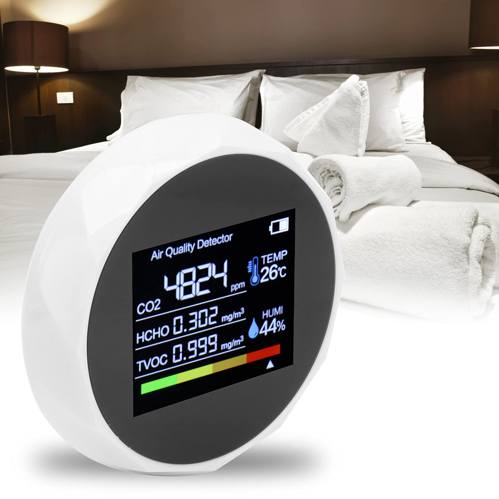 Detector de Calidad del Aire Multifuncional Monitor de CO2 Portátil para Hogar Oficina Gimnasio Pantalla Digital ABS 1 Unidad (Blanco)