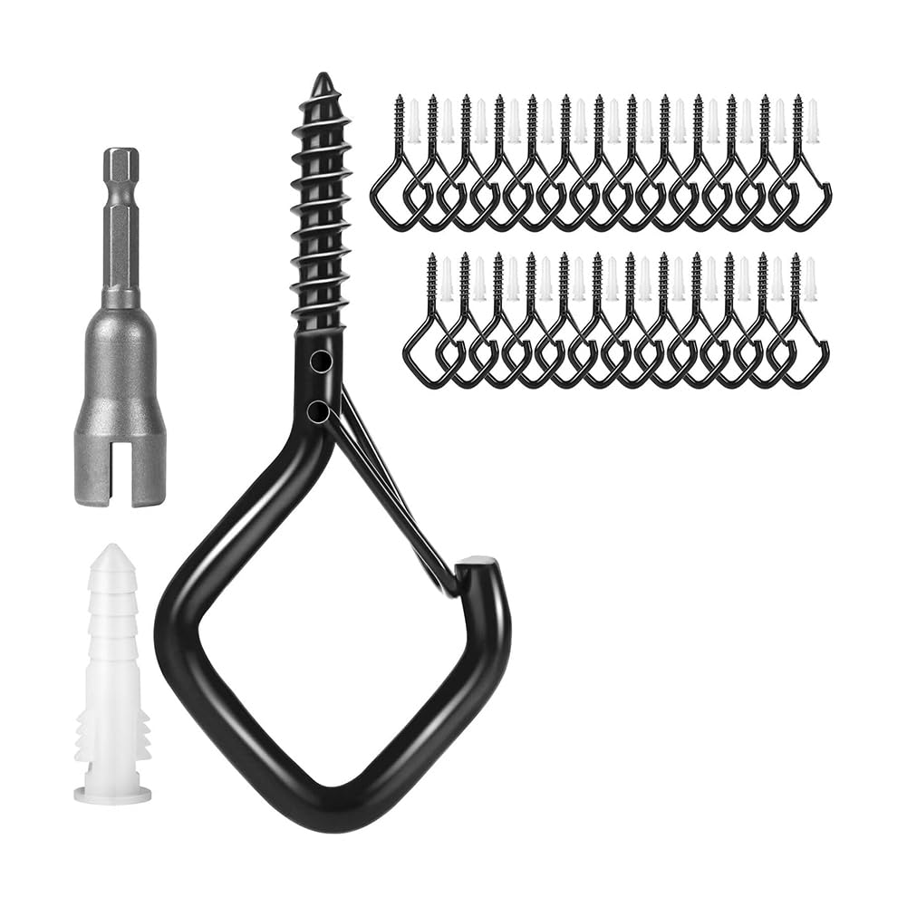 IJSDNVJNDX for Plants& Patio Lights Compatible 30pcs Hooks with Safety Buckle,for Hanging Outdoor String Lights 1 Nut Driver Included