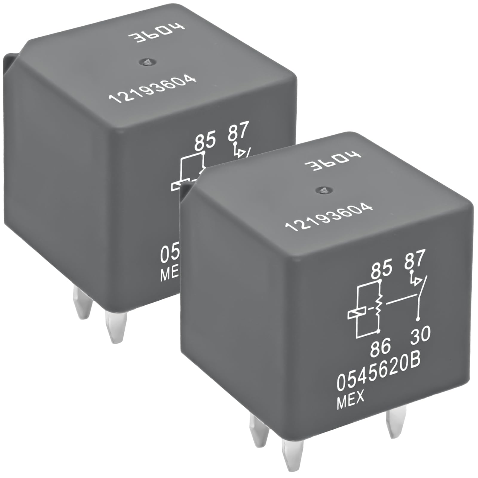 Relay 12193604 3604 (Pack of 2), 4 Pin 12V - Compatible with Chevy GMC GM Buick A/C Compressor Control Fuse Starter Relay