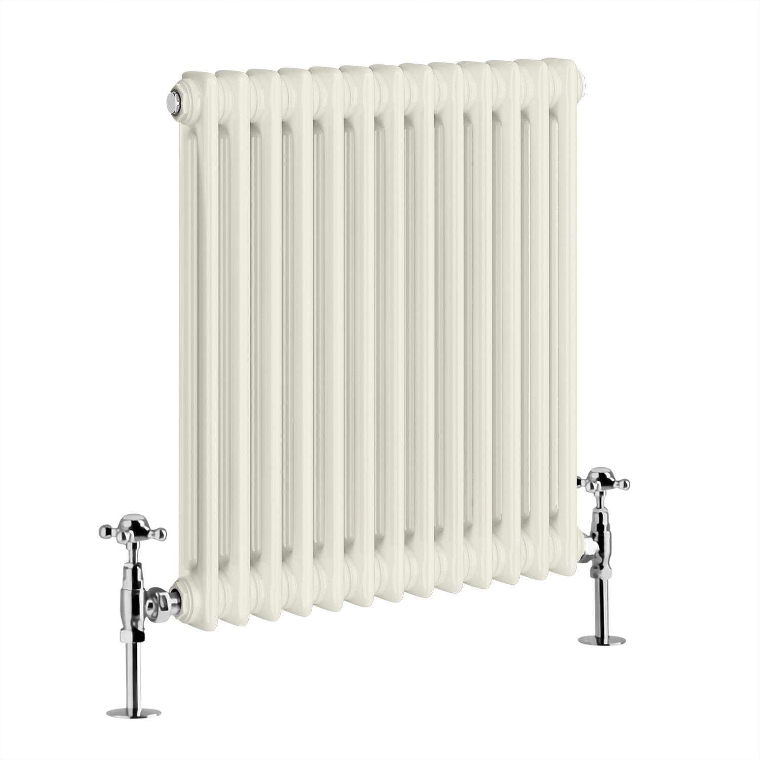 G-Rad Cream Double Column Horizontal Cast Iron Radiator - (H) 600 x (W) 590mm - Modern Contemporary High-Output Heavy Duty Radiator - Wall Mounted Central Heating for Home Décor Living Dining Bedroom