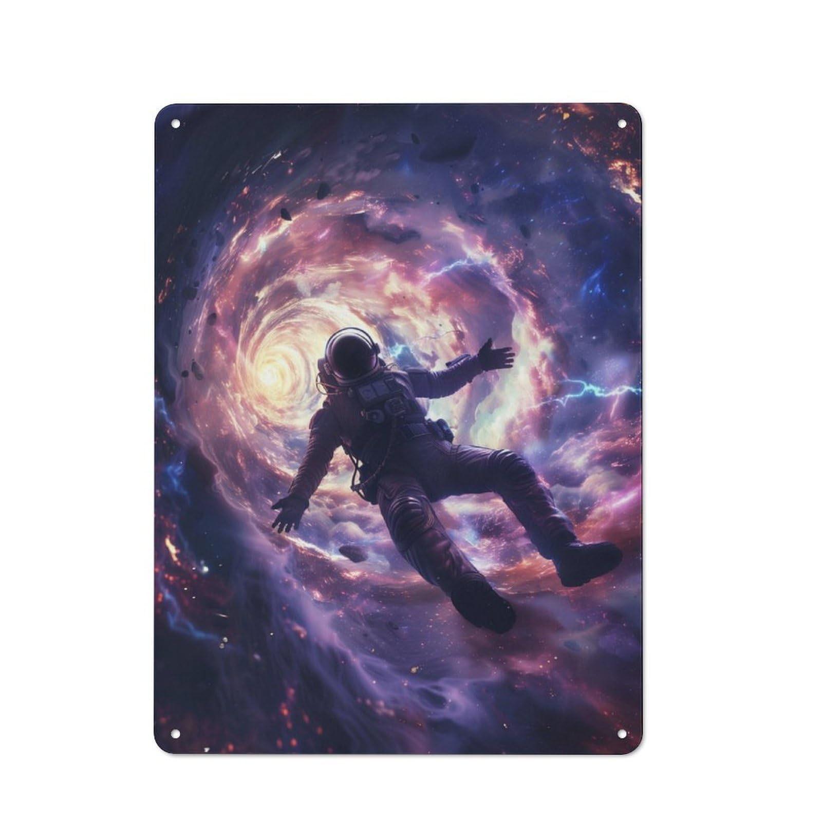 Junmoney Black Hole Astronaut Rustic Tin Wall Plaque 40X30cm For Home Office Or Studio, For Garage, Workshop And Man Cave Decoration